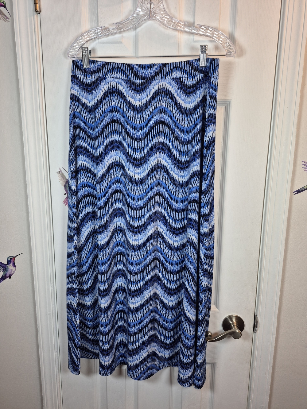 Jones Studio Blue Chevron Zig Zag Maxi Skirt Boho Resort Summer Coastal M